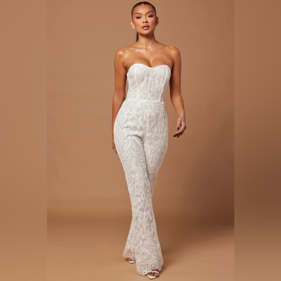 NWT NOVA LUXE Women’s Sequin Embroidered Bride Wedding Formal Jumpsuit Medium M - Picture 4 of 11